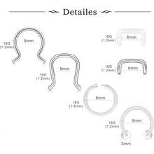 Horseshoe Septum Rings Surgical Steel Nose Piercing Jewelry 6mm-12mm - 16G-8毫米-C - 查看 7