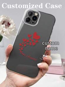 Funda de teléfono con diseño de patrón de corazón personalizada, diseño de letras de color transparente pintado, estilo simple y elegante, compatible con iPhone 16/iPhone 11/Galaxy/iPhone 16 Pro Max/iPhone 13/Teléfonos Inteligentes, compatible con iPhone 11, iPhone 12, iPhone 13, iPhone 16, iPhone 15, iPhone 16 Plus, iPhone 16 Pro Max, teléfonos Galaxy