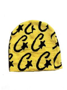 1 pièce Bonnet tricoté jacquard étoile, Chapeau crâne décontracté, Casquette de ski à la mode, Casquette de sport, Chapeau de couple, Cadeau de vacances