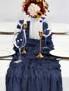 1pc Navy Blue Macrame Table Runner, Cheese Cloth Bohemian Table Scarf, Romantic Sheer Fabric Table Cloth, Suitable For Wedding Party Bridal Shower Gift - Navy Blue - View 1