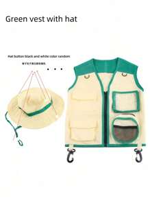 Gilet per l'avventura all'aperto, per bambini e ragazzi, con strumento per catturare gli insetti, con cappello, traspirante e confortevole, con lente di ingrandimento, ideale per esplorare la natura, adatto per attività all'aperto, weekend e vacanze con la famiglia, regali per il ritorno a scuola