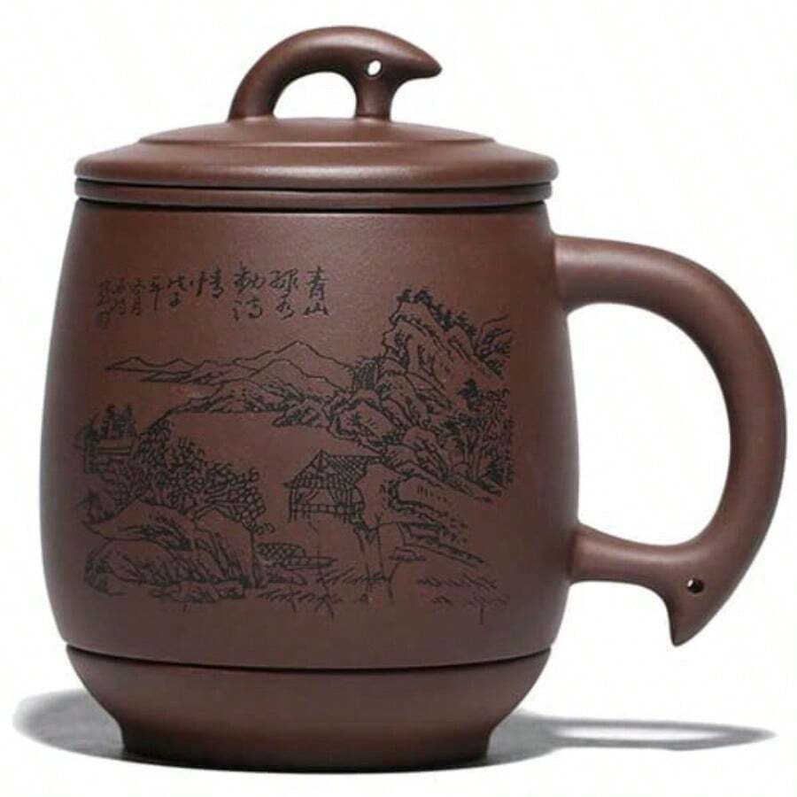 YQQ 375ml Yixing Purple Clay Landscape Pattern Filter Tea Cups Teaware Strainer MugUYWkHH - As Pic - View 1