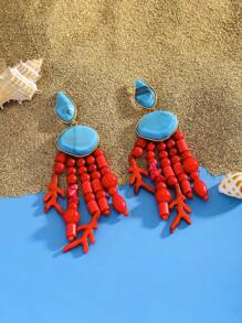 1 Pair Handmade Beaded Bohemian Style Pendant Earrings, Fashion Colorful Resin Coral Drop Earrings Jewelry, Suitable For Women Daily Casual, Party, Holiday, Beach