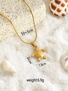 1 Peça Colar Elegante e Luxuoso com Pingentes em Forma de Tartaruga do Mar, Estrela-do-Mar e Concha, Banhado a Ouro 18K, Aço Inoxidável, À Prova D'água, Elegante e Versátil, Adequado para Mulheres