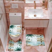 1/4 件棕榈树主题浴室套装，包括浴帘、浴垫、U 型马桶盖、马桶盖罩、时尚窗帘/帷幔、防水浴帘，无需钻孔，由涤纶制成，可机洗浴室装饰