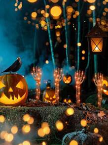 2 套户外万圣节装饰，太阳能，安装发光骷髅臂装饰，100 个 LED 紫色和橙色灯带，2 种模式，照亮节日派对家庭庭院小径花园，室内外装饰，恐怖装饰户外庭院草坪花园