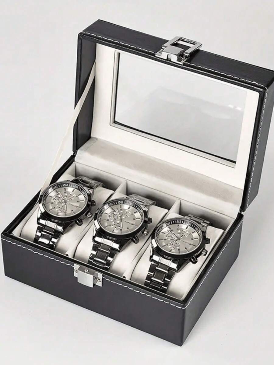 3-Grid PU Leather Slot Watch Storage Box Watch Display Box, Watch ...