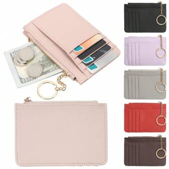 Bags > Wallets & Card Holders > Card Holders, PU Women's Wallets, Coin Purses With Zippers, Mini Key Cases, Multi-Card Sets Card Holders, Credit Card Card Card Card Holders, One Zipper Pocket With Five Card Slots, Widened Design Card Holder