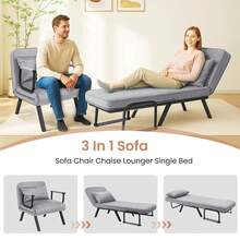 Convertible Single Folding Sofa Bed Sleep Chair W/ 6 Positions Adjustable Backrest - Grey - View 2