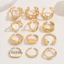 12 件女士可调节几何独特设计不对称奢华戒指套装 [有些戒指是开口但不可调节，请勿用力弯曲，否则可能会断裂，尺寸已标注]