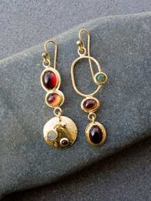 Retro Colorful Personalized Earrings, Creative Geometric Asymmetric Design, Handmade Earrings, For Women - Silver - View 4