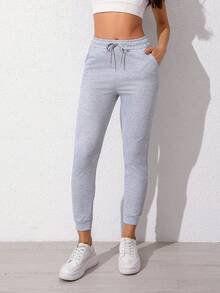 1PC Elastic Waist Drawstring Pocket Casual Breathable Sweatpants 1pc Spring And Autumn Pocket Women Jogging Pants, Outdoor Casual Sports Women Trousers, Workout Gym Street Women Casual Pants - Xám - Xem 3