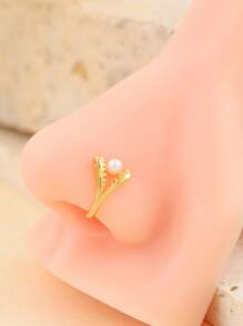 1 Pezzo Anello Finto Per Naso Incantato In Rame Con Decorazioni A Forma Di Diamante Geometrico E Nappa A Perla Finta E Zirconi Cubici Per Donne-fregio Di Lusso Per Appuntamenti