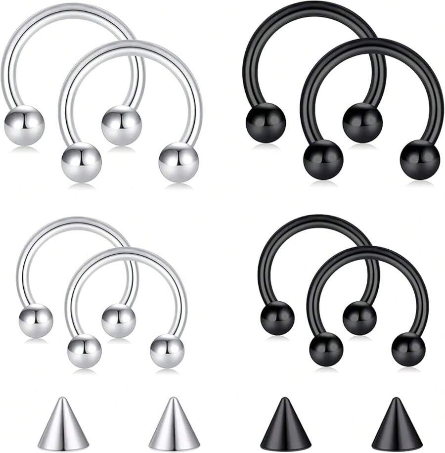 Horseshoe Septum Rings Surgical Steel Nose Piercing Jewelry 6mm-12mm - 20G-8MM 10MM-銀色 黑色 - 查看 1