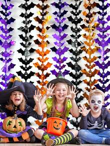 1 Stück Halloween Fledermaus Kürbis Spinne Fadenvorhang, Geisterhaus Deko für Party - Verschiedenfarbig - Übersicht 4