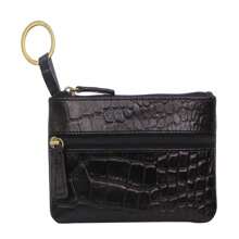 Genuine Leather RFID Coin Purse Wallet For Women - Black Crocodile Pattern