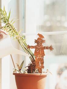 1pc Rusty Metal Scarecrow Fall Decor, Scarecrow Garden Sculpture, Harvest Wall Art, Scarecrow Garden Statues, Fall Outdoor Decor, Garden Ornaments For Thanksgiving, Halloween, Christmas