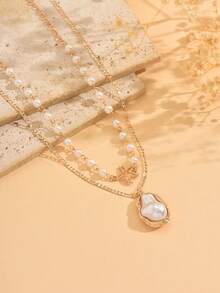 2 件套夏季优雅人造珍珠颈链，时尚合金海星不对称人造珍珠吊坠，适合日常佩戴、旅行、音乐节、派对的女士珠宝 - 多色 - 查看 4