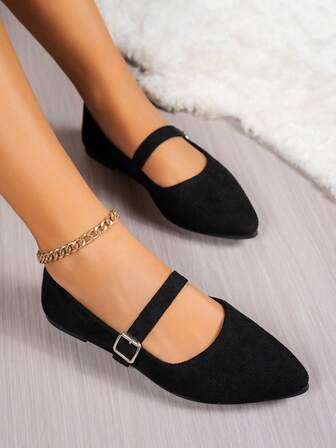 女士纯色优雅扣尖头鞋，适合海滩、节日、婚礼、办公室和家居穿着，夏季