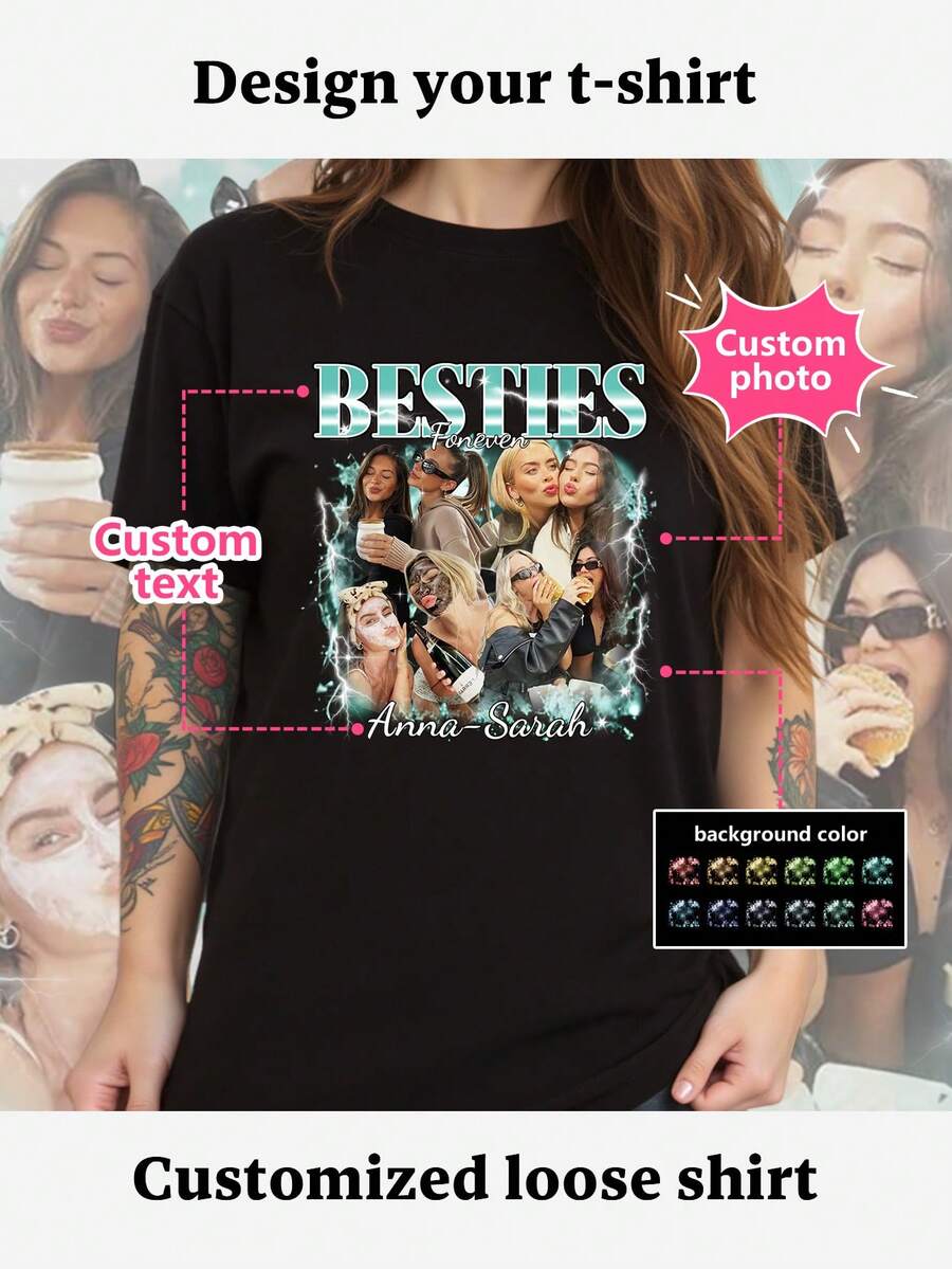 Personalized Custom Photo T-Shirt, Customize Girlfriend T-Shirt, Love My Girlfriend, Custom Retro Photo T-Shirt, Boyfriend Custom Bootleg Rap T-Shirt, Custom Bootleg Rap T-Shirt, Husband Wife T-Shirt, Back To School, Oktoberfest, Saudi National Day, Halloween, Summer , Women 4th Of July Apparel