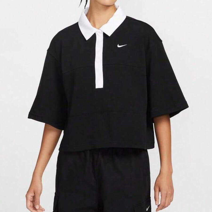 女款 AS W NSW STREET SS POLO 上衣，针织 Polo 衫 - 黑色 - 查看 1
