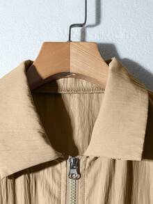 1 Stück Große Größen Kleidung für Damen, Sommer Lässig Gewebe Textur Kurzarm Jacke mit loser Kordelzug Kragen und sportlich modischer A-Linie Minirock für Damen