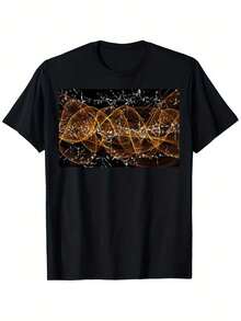 Gold Wave Particles Quantum Mechanics Physics And Theory T-Shirt, 100% Cotton T-Shirts For Men Women, Top Selling Items In The Store, Study, High Quality Fabric, Comfortable And Versatile, Round Neck, Black, Size S-XXXL, Weekend Casual Clothing - 黑色 - 查看 1