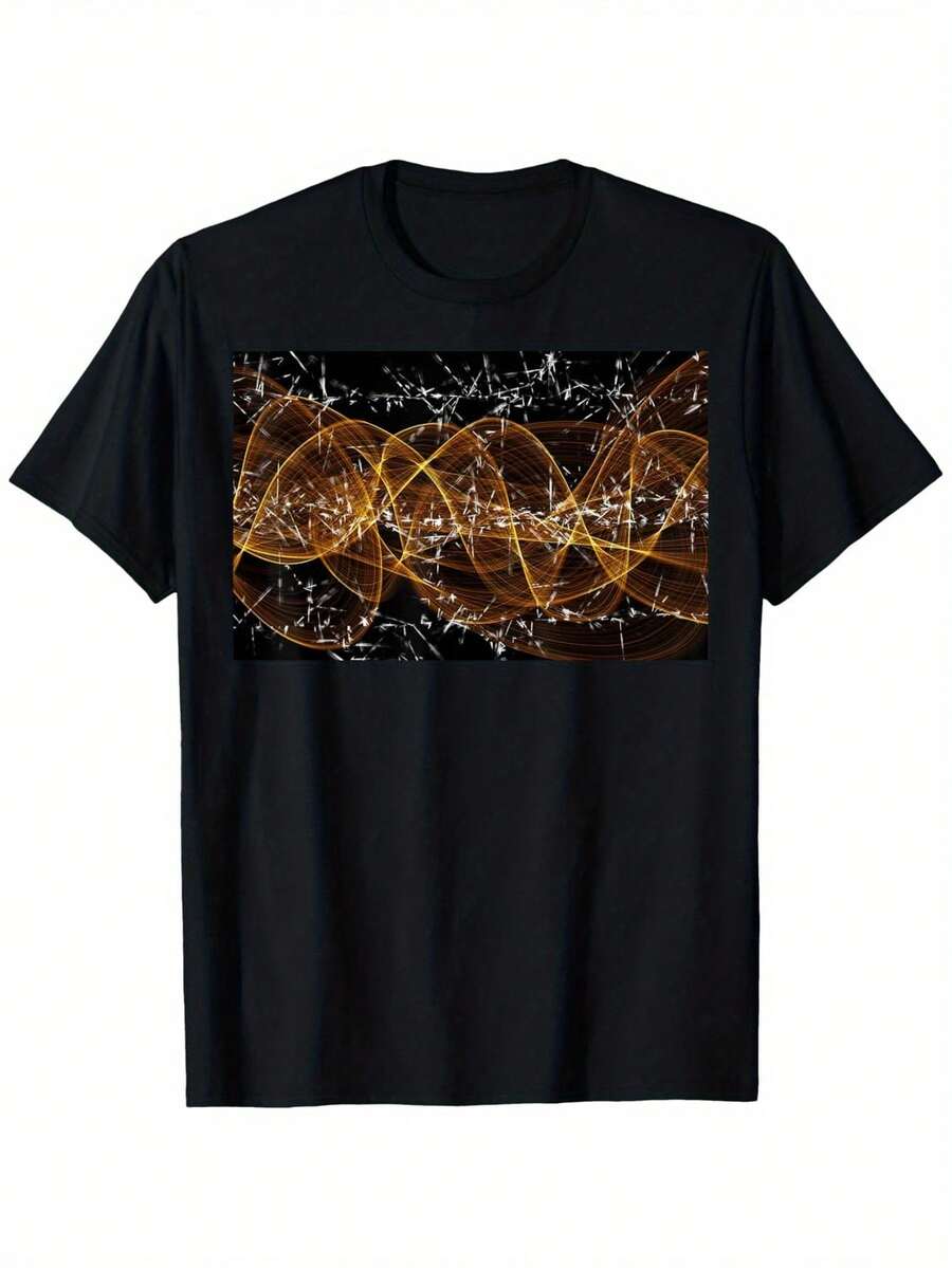 Gold Wave Particles Quantum Mechanics Physics And Theory T-Shirt, 100% Cotton T-Shirts For Men Women, Top Selling Items In The Store, Study, High Quality Fabric, Comfortable And Versatile, Round Neck, Black, Size S-XXXL, Weekend Casual Clothing - 黑色 - 查看 1