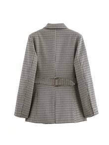 Women's Autumn/Winter French Retro Plaid Metal Button Single-Breasted Lapel Waist Jacket - Black and White - View 9