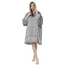 Warm Hooded Outerwear, Pajamas, Home Clothes, Couple's Thick Cold Proof Clothes, Lazy Clothes With Fleece, Solid Color Plus Plus Plus Plus Size Hoodie - 灰色 - 查看 2