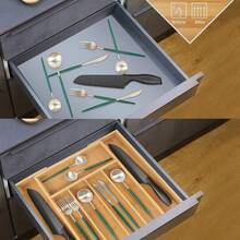 New Bamboo Cutlery Organiser Expandable Cutlery Tray For Drawer And Utensil Holder MultiFunction Drawer Storage 57 Compartments - Natural - View 5