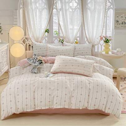 3pcs 100% Polyester Floral Lightweight Comforter Set, 2 Pillow Shams + 1 Comforter Cover (No Bed Sheet), Suitable For Bedroom All Seasons