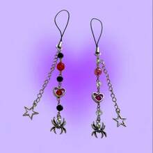 Black And Pink Halloween Spider Pendant Keychain For Cell Phones And Keys Couple - 兩個都 - 查看 2