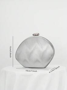 Women's Minimalist Chic Gold PU Ripple Design Box-Shaped Evening Clutch, Suitable For Banquet, Wedding, Formal Party, Prom, Bridal Accessories, Chain Strap, Random Texture, Graduation - Silver - View 4