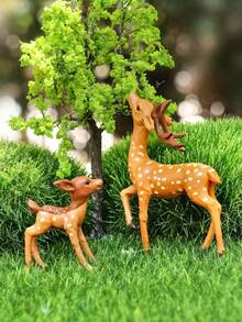 4pcs Cute Mini Deer Statues, Resin Animal DIY Decorations, Miniature Landscape Accessories, Miniature Flower Pots, Rockeries, Jars, Landscape Statues, Suitable For Indoor And Outdoor Gardens, Courtyards, Lawn Decorations, Home Desktop Entertainment Small Decorations - Multicolor - View 4