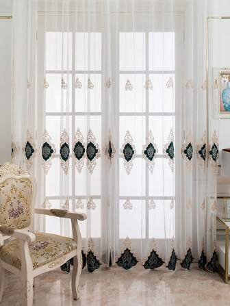 1 pieza Cortina de gasa bordada de estilo europeo minimalista moderno