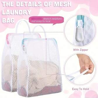 Bolsa de malla de nido de abeja de poliéster duradera con asa - cierre de cremallera rectangular, perfecta para ropa delicada y calcetines, esencial para viajes, excelente para la temporada de regreso a la escuela, almacenamiento de ropa sucia | Diseño transparente | Apertura y cierre con cremallera