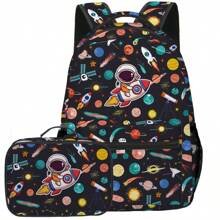 2 PIEZAS Mochila de vuelta al colegio para niños y niñas, con impresión creativa, ideal para estudiantes de primaria, secundaria y preparatoria, mochila escolar de gran capacidad de 16 pulgadas con lonchera