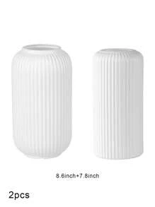 1/2pcs Ceramic Look Plastic Composite Vase, Unbreakable Vase, Height 7.8 Inch Plastic Vase, Simple Tabletop Vase, Dried Flower Vase For Pampas Grass Decoration And Artificial Flower Vase For Home Decor, Bohemian Vase For Wedding Party Table Home Decor