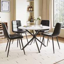 White Table + 4PU Black Chairs