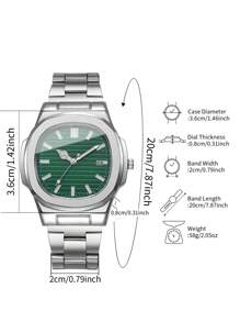 1pc Men's Fashion Simple Square Dial Calendar Business Quartz Watch With Steel Strap, Casual (Does Not Include Watch Box)