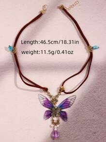 Vintage Elegant Exquisite Chic Purple Butterfly Necklace For Woman Daily Vacation Music Festival Party Gift For Her Gift From A Best Friend