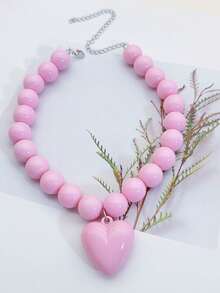 1pc Macaron Color Dopamine Heart Beaded Necklace For Women - Batch Colors May Have Slight Variations - necklace - View 14