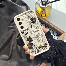 Phone Case: 1 Black, White, And Brown Full-Screen Flower Plant Creative Personality Flower Grass Leaf Minimalist Embossed Painted Innovative Girl, Frosted White Lens Frame Ladder Design Full Coverage Anti-Drop Soft Case, Suitable For,Suitable For IPhone17 Air - 白色 - 查看 5