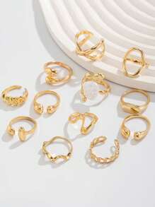 12 Pcs/Set Punk Rings Set For Women Vintage Geometric Rings Set Fashion Personality Jewelry Gifts Match With Daily Outfits, Party Accessories