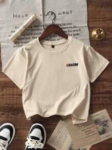 Camiseta de cuello redondo de manga corta con estampado gráfico informal para niños y adolescentes, top de verano