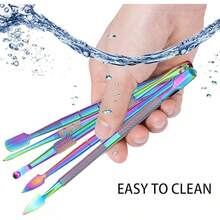 6 Pieces Wax Carving Tool Set, Double-Ended Carving Tool Stainless Steel Wax Sculpting Tools With 5ml Silicone Container Jar And Portable Metal Case For Wax Oil Clay Pottery, Rainbow Color - Rainbow - View 6