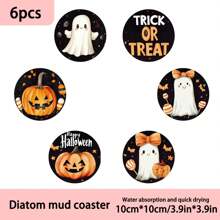 Set de 1/4/6 piezas Posavasos de barro de diatomeas con diseño de calabaza y fantasma, para café, decoración de hogar y restaurante en múltiples ocasiones, regalos festivos, decoración de mesa, decoración de Halloween, decoración de fiestas temáticas, puede ser un regalo
