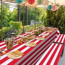 1 paquete Mantel a rayas rojas y blancas, Mantel plástico desechable de 54 x 108 pulgadas, Manteles de mesa rectangulares para fiestas de cumpleaños, Navidad, carnaval y circo