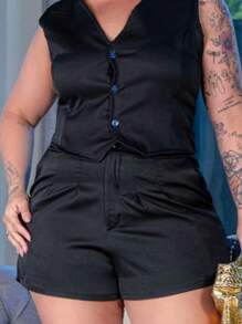 Bermuda Feminina Preta Alfaiataria Ziper Social Basica Plus Size Elegante Veste 44 Ate 58